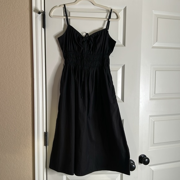 Keyhole midi dress adjustable straps cotton lightweight smocked waist - Picture 2 of 7